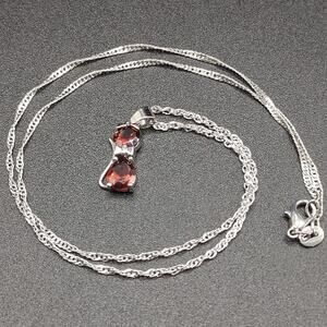 925 Silver Necklace CZ Red Ruby Cat Jewelry Women's Valentine's Birthday Gift